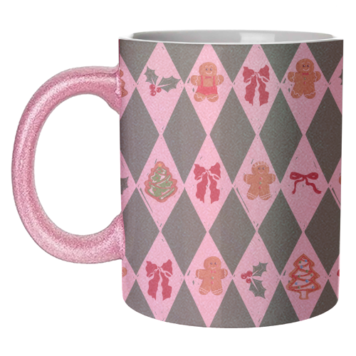 Green Check Gingerbreadman Coquette Pattern - unique mug by EZbie