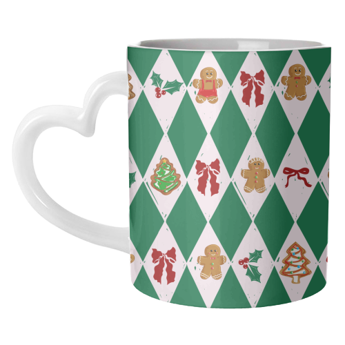 Green Check Gingerbreadman Coquette Pattern - unique mug by EZbie