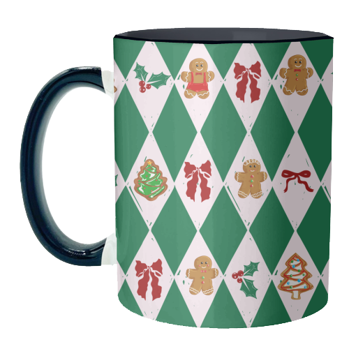 Green Check Gingerbreadman Coquette Pattern - unique mug by EZbie