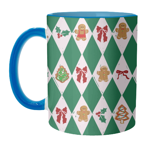 Green Check Gingerbreadman Coquette Pattern - unique mug by EZbie