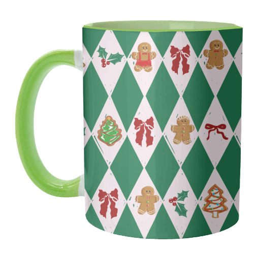 Green Check Gingerbreadman Coquette Pattern - unique mug by EZbie