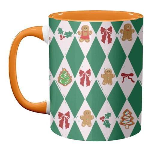 Green Check Gingerbreadman Coquette Pattern - unique mug by EZbie