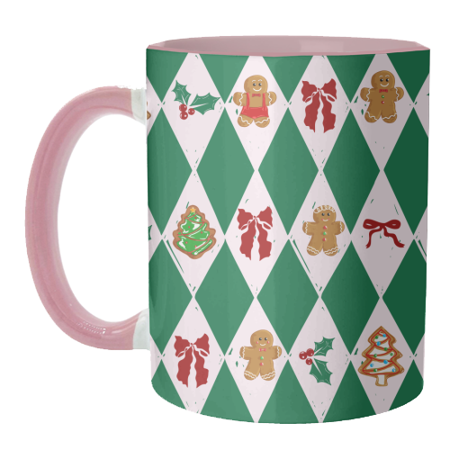 Green Check Gingerbreadman Coquette Pattern - unique mug by EZbie