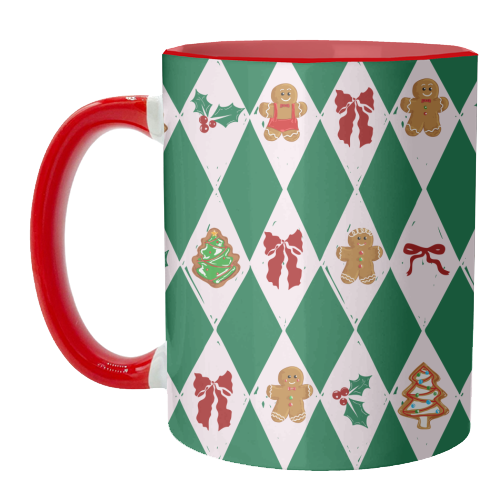 Green Check Gingerbreadman Coquette Pattern - unique mug by EZbie