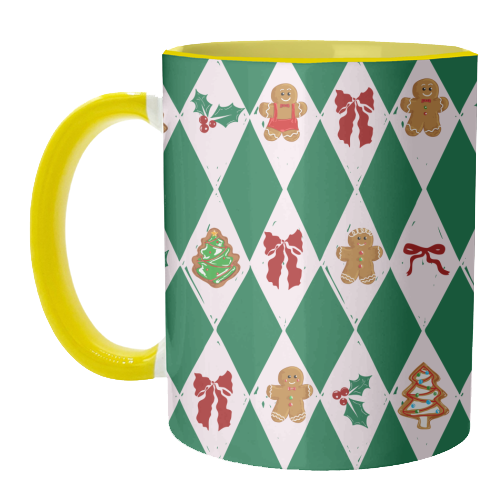 Green Check Gingerbreadman Coquette Pattern - unique mug by EZbie
