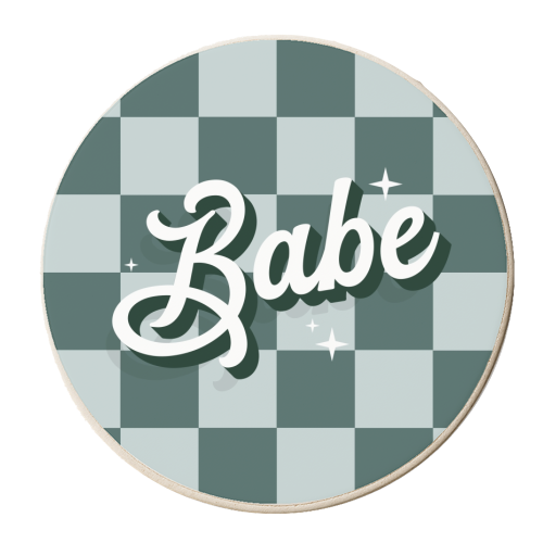 Green checkerboard babe - personalised beer coaster by The Girl Next Draw