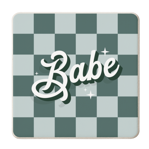 Green checkerboard babe - personalised beer coaster by The Girl Next Draw