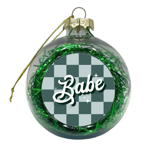 Green checkerboard babe - xmas bauble by The Girl Next Draw