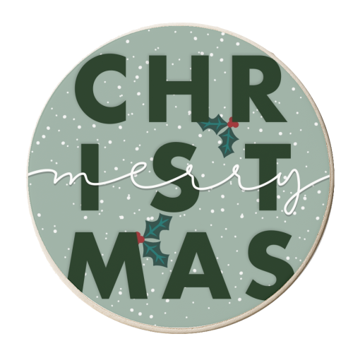 Green Christmas holly print - personalised beer coaster by The Girl Next Draw