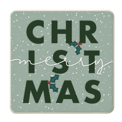 Green Christmas holly print - personalised beer coaster by The Girl Next Draw