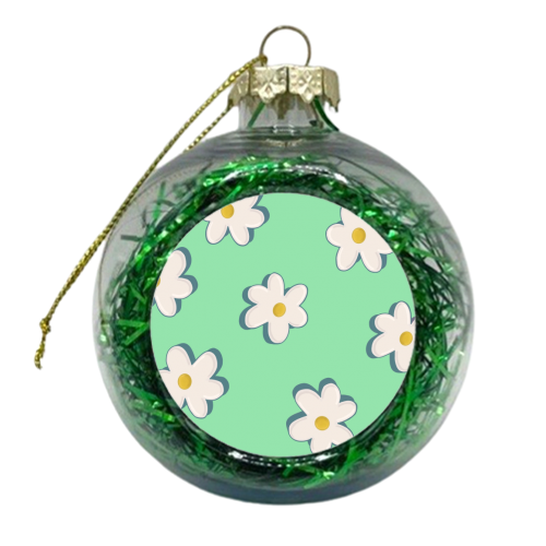Green Daisy Pattern - xmas bauble by Hollie Mills