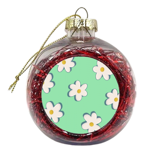 Green Daisy Pattern - xmas bauble by Hollie Mills