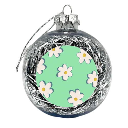 Green Daisy Pattern - xmas bauble by Hollie Mills