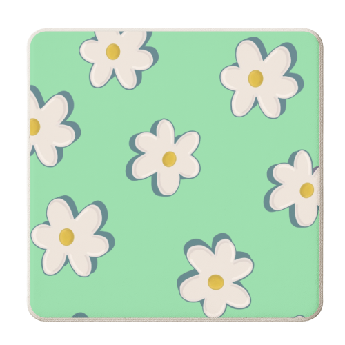 Green Daisy Pattern - personalised beer coaster by Hollie Mills