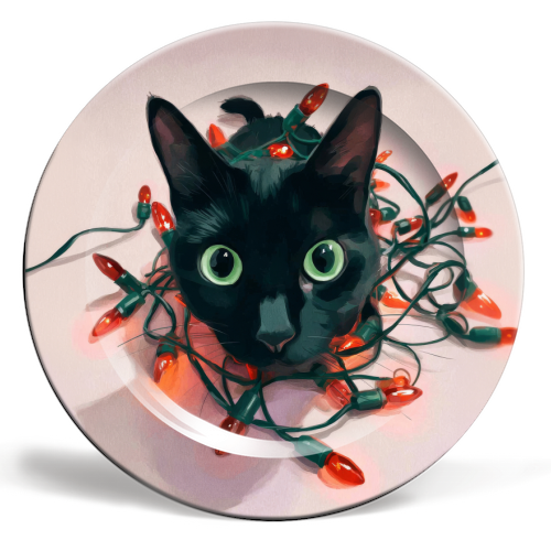 Green eyes, red lamps - ceramic dinner plate by DejaReve