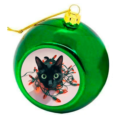 Green eyes, red lamps - colourful christmas bauble by DejaReve