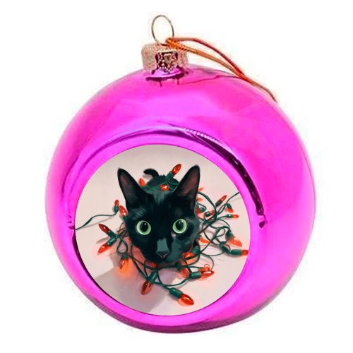 Green eyes, red lamps - colourful christmas bauble by DejaReve