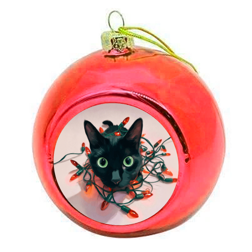 Green eyes, red lamps - colourful christmas bauble by DejaReve