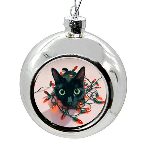 Green eyes, red lamps - colourful christmas bauble by DejaReve
