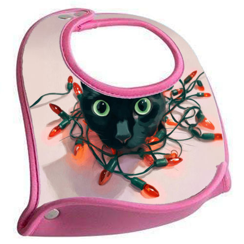 Green eyes, red lamps - feeding bib by DejaReve