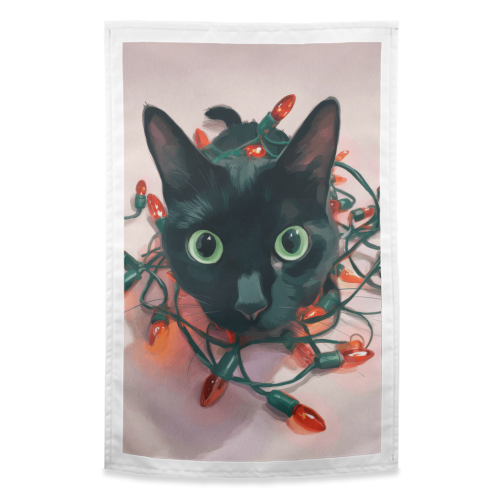 Green eyes, red lamps - funny tea towel by DejaReve