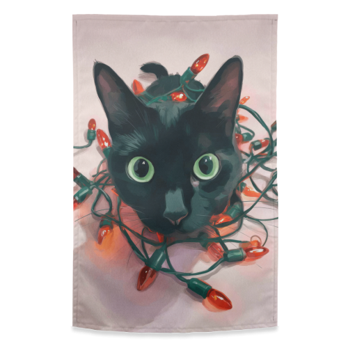 Green eyes, red lamps - funny tea towel by DejaReve
