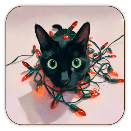 Green eyes, red lamps - personalised beer coaster by DejaReve