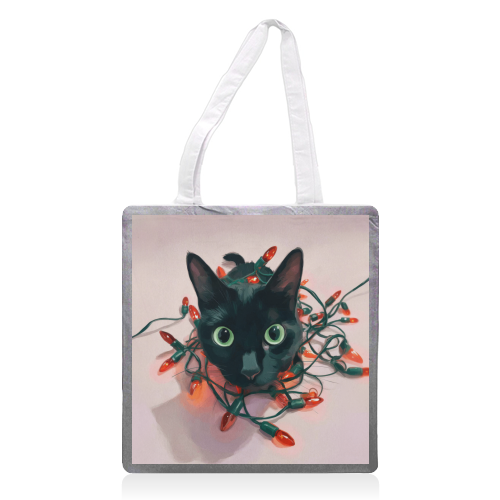 Green eyes, red lamps - printed canvas tote bag by DejaReve