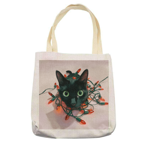 Green eyes, red lamps - printed canvas tote bag by DejaReve