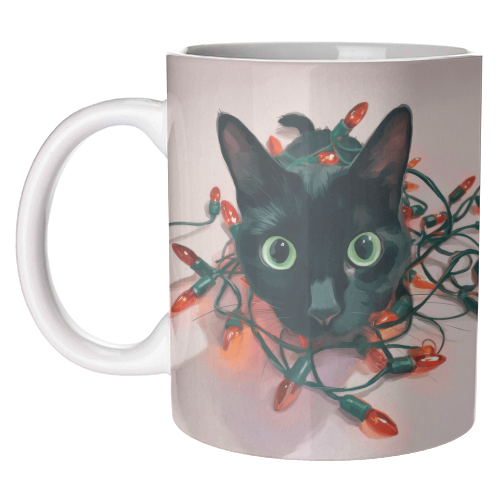 Green eyes, red lamps - unique mug by DejaReve