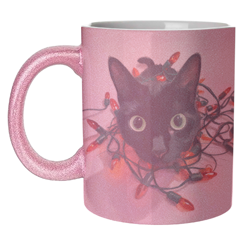Green eyes, red lamps - unique mug by DejaReve