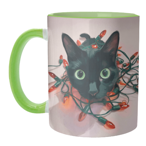 Green eyes, red lamps - unique mug by DejaReve