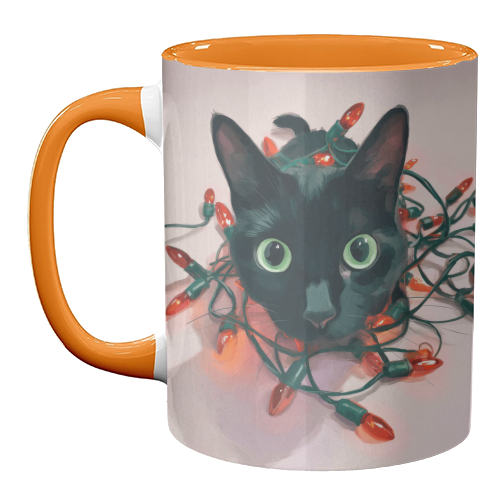 Green eyes, red lamps - unique mug by DejaReve