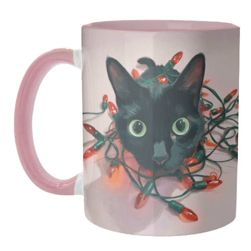 Green eyes, red lamps - unique mug by DejaReve