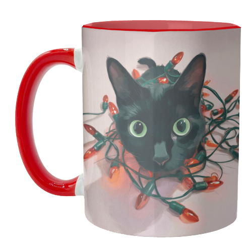Green eyes, red lamps - unique mug by DejaReve