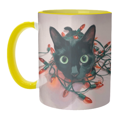 Green eyes, red lamps - unique mug by DejaReve