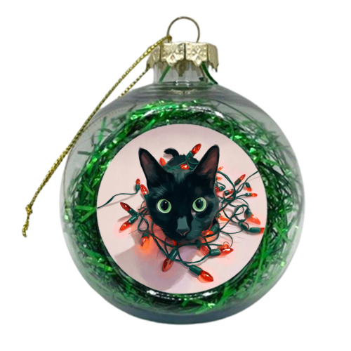Green eyes, red lamps - xmas bauble by DejaReve
