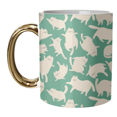 Green Kittens - unique mug by Ania Wieclaw