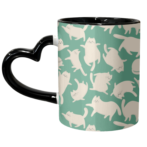 Green Kittens - unique mug by Ania Wieclaw