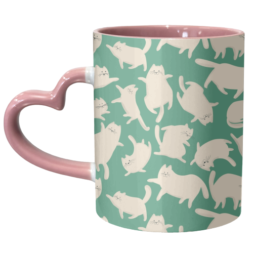 Green Kittens - unique mug by Ania Wieclaw
