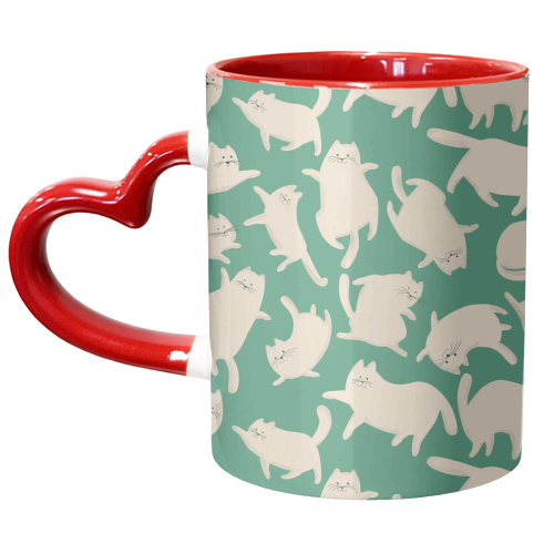 Green Kittens - unique mug by Ania Wieclaw