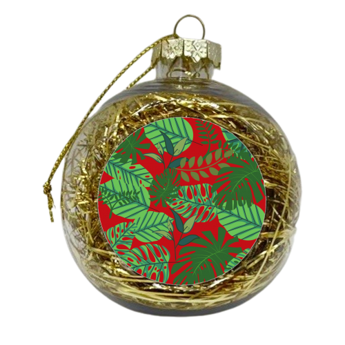 Green Leaf on Red - xmas bauble by Riad Mannan