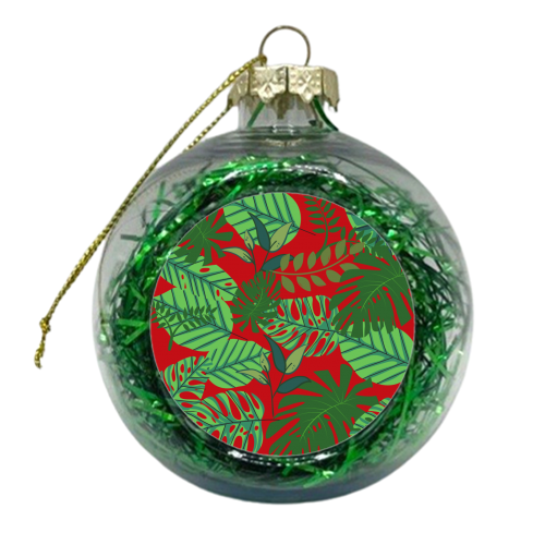 Green Leaf on Red - xmas bauble by Riad Mannan