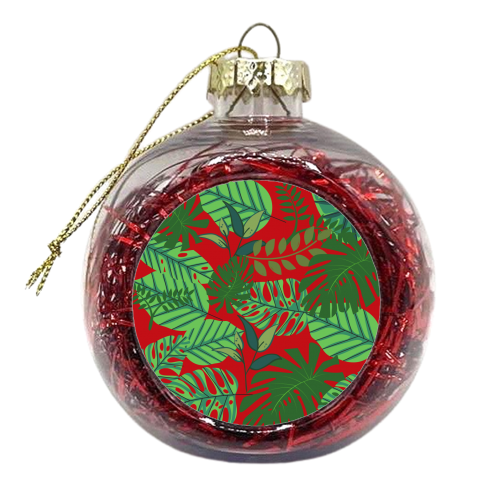 Green Leaf on Red - xmas bauble by Riad Mannan