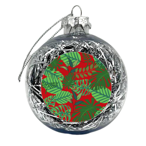 Green Leaf on Red - xmas bauble by Riad Mannan