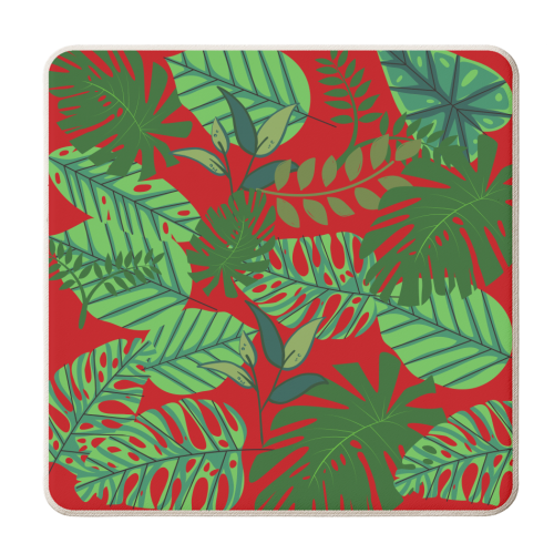 Green Leaf on Red - personalised beer coaster by Riad Mannan