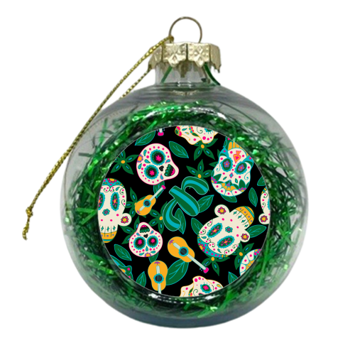 green mexican sugar skull - xmas bauble by haris kavalla