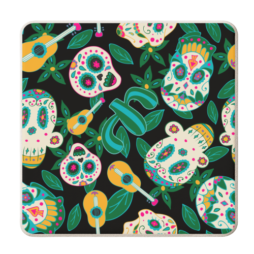 green mexican sugar skull - personalised beer coaster by haris kavalla