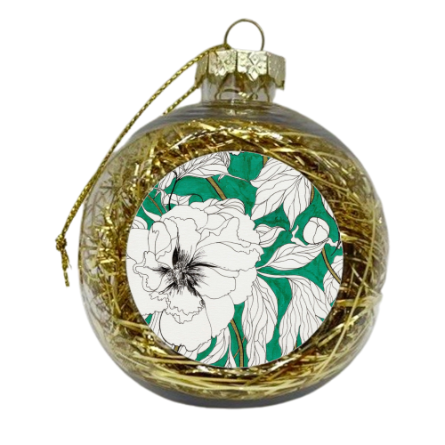 Green Peonies - xmas bauble by Marcella Wylie