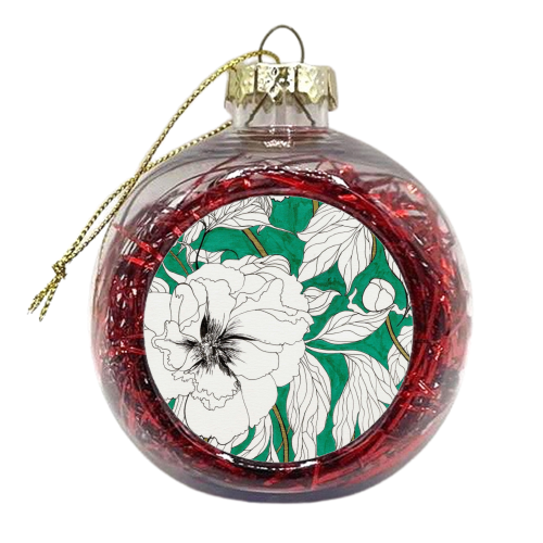 Green Peonies - xmas bauble by Marcella Wylie